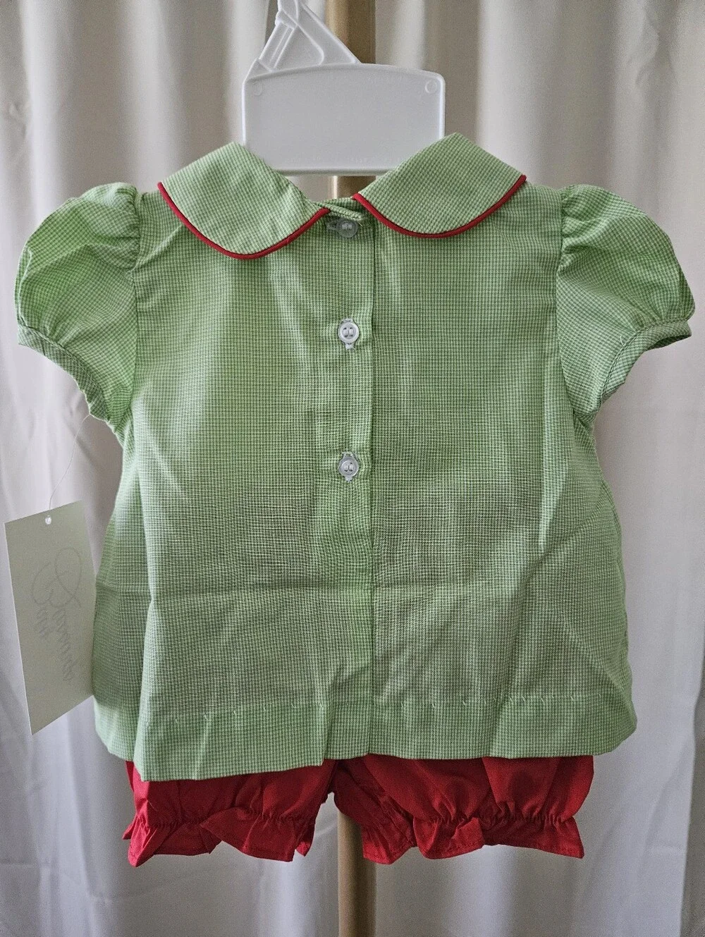 Baby Blessings Smocked Christmas Tree Outfit Red Bloomer Set 6M Boutique
